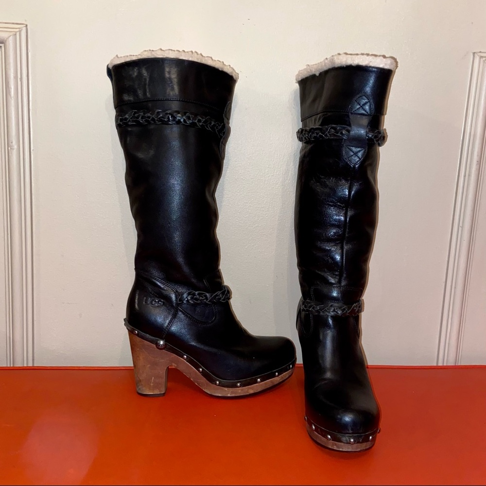 Talk UGG leather/shearling clog boots